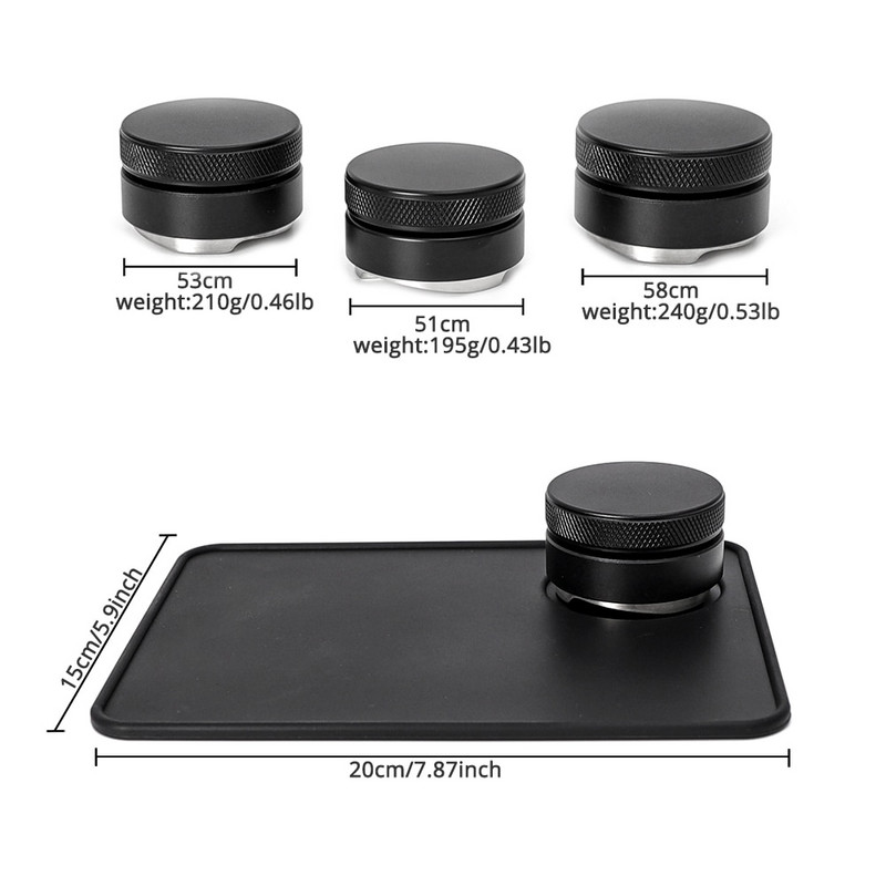 Kavos skirstytuvas, espreso kavos paskirstymo įrankis / lygintuvas, 3 kampų nuolydžiai, reguliuojamas delno maišiklis, tinka 51/53/58 mm portafiltrui