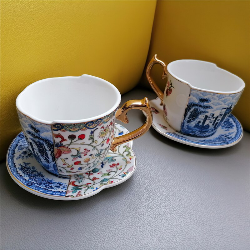 Kerámia kávéscsésze csészealj díszdoboz kínai stílusú kreatív színben passzoló teáscsésze készlet kék-fehér porcelán fogantyús bögre víz