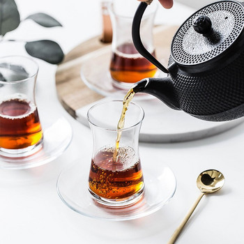 Комплект чаши и чинийки за черен чай Турция Капка вода Кафе Еспресо Комплект подноси за кафе Топлоустойчива стъклена чаша