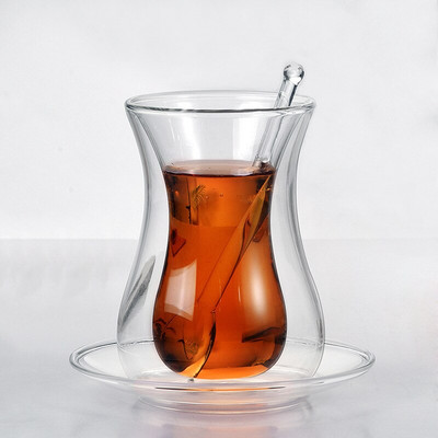 Ceai de ceai negru de frumusete Farfurioara Seturi de lingurite turcesti cu perete dublu din sticla termoizolatoare cafenea ESPRESSO SHOT Cana de cafea ceai de ceai