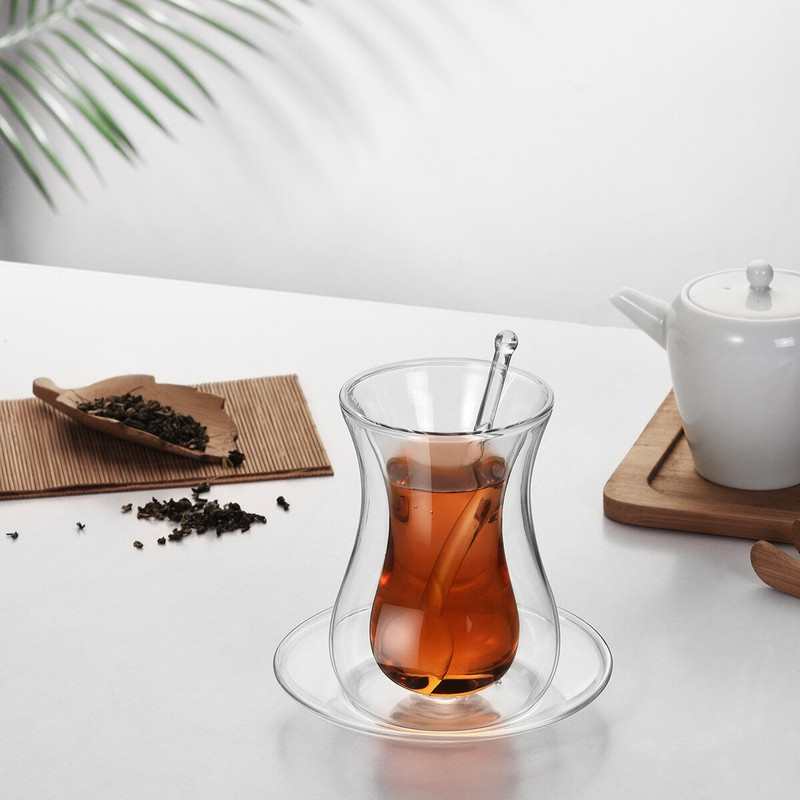 Beauty feketeteás csésze csészealj teáskanál készletek török duplafalú üveg szigetelt termálkávézó ESPRESSO SHOT kávés bögre teáscsésze
