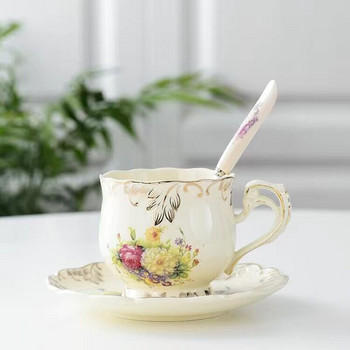 Ζεστή προσφορά Δημιουργικό κεραμικό φλιτζάνι καφέ και πιατάκι ζωγραφισμένο στο χέρι Φλιτζάνι τσαγιού πορσελάνης ροζέ και δώρο κλασικού ποτού με κουτάλι