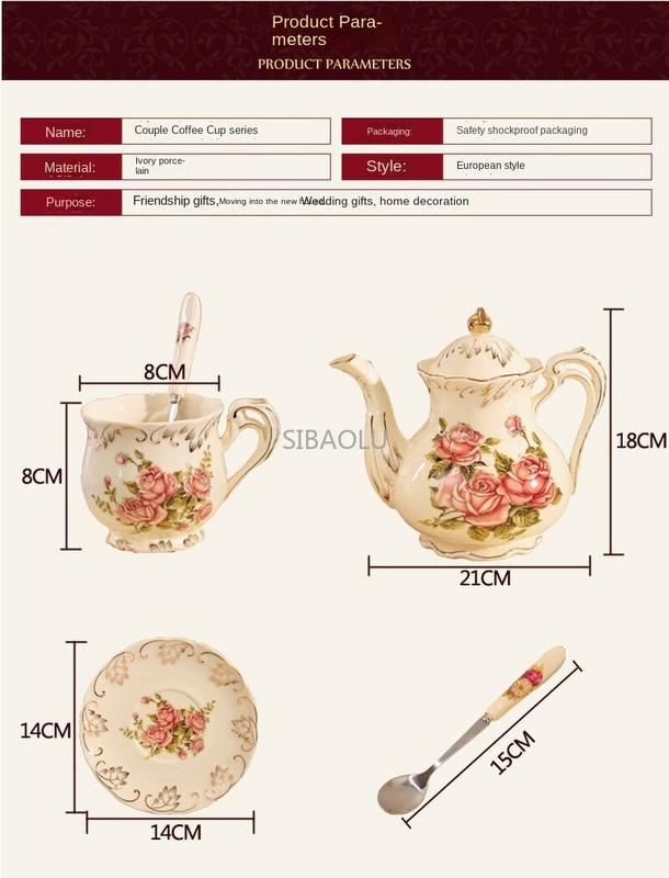 Гореща разпродажба Творческа керамична чаша за кафе и чинийка Ръчно рисувана порцеланова роза Чаша и лъжица за чай Класически подарък за напитка