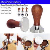 Калибриран инструмент за набиване на кафе, 51/53/58 мм тампон за кафе с основа от неръждаема стомана 304 и дръжка от масивно дърво