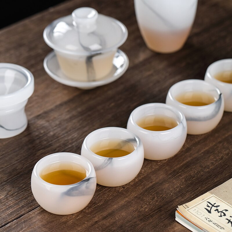 Tintafestmény Fehér Jáde Porcelán Takaró Tál Tea szivárgás Kína Kungfu Tea Trombita Mester Egycsésze Teaset Italedények Teáscsészék