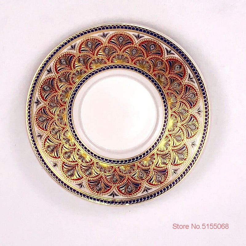 Romantiškas Artimųjų Rytų stiliaus kvepiančios arbatos puodelio lėkštės rinkinys Turkiškas juodos arbatos puodelis Prabangus mėlyna aukso spalva dažytas arbatos puodelis kavos stiklas