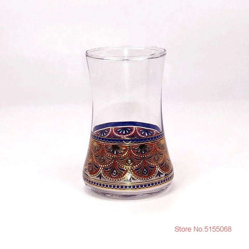 Romantiškas Artimųjų Rytų stiliaus kvepiančios arbatos puodelio lėkštės rinkinys Turkiškas juodos arbatos puodelis Prabangus mėlyna aukso spalva dažytas arbatos puodelis kavos stiklas