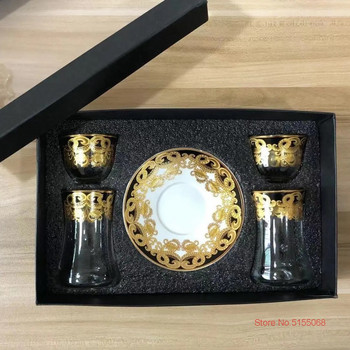 Μέσης Ανατολής Royal Court Style Τουρκικά φλιτζάνια μαύρου τσαγιού Πιατάκια σετ Κουτί δώρου Αρωματικό ποτήρι τσαγιού Luxury Trace Χρυσό Κούπα καφέ Φλιτζάνι τσαγιού