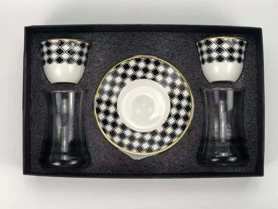 Közel-Kelet Királyi Udvar stílusú török fekete teás csésze csészealj készletek díszdoboz illatos teásüveg luxus nyom arany kávés bögre teáscsésze