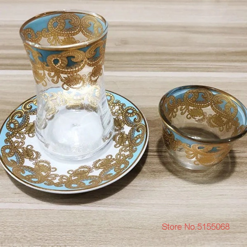Közel-Kelet Királyi Udvar stílusú török fekete teás csésze csészealj készletek díszdoboz illatos teásüveg luxus nyom arany kávés bögre teáscsésze