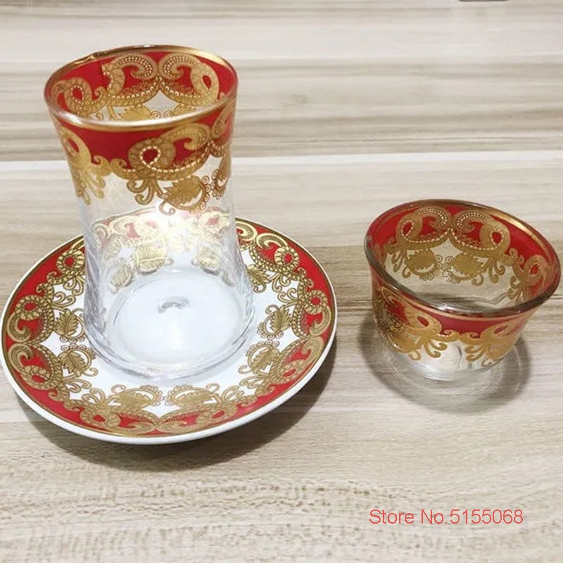 Közel-Kelet Királyi Udvar stílusú török fekete teás csésze csészealj készletek díszdoboz illatos teásüveg luxus nyom arany kávés bögre teáscsésze