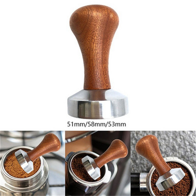 51mm/53mm/58mm Espresso Cafea Tamper Distribuitor de cafea din aluminiu Instrument de nivelare Ciocan de presare a boabelor cu maner din lemn