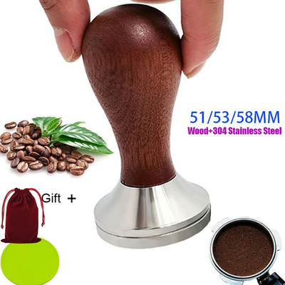 Coffee Tamper με βάση από ανοξείδωτο ατσάλι 304 & λαβή από μασίφ ξύλο, 51/53/58mm Tamper Coffee Press Tool