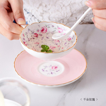 European Style150ml Flower Design Σετ φλιτζάνι καφέ και πιατάκι Πνομ Πενχ κεραμικά φλιτζάνια καφέ για απογευματινό τσάι Time Bone China