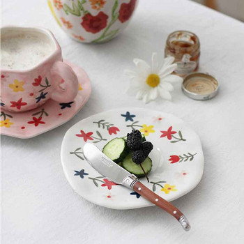 Χειροποίητο ακανόνιστο σχήμα ζωγραφική στο χέρι Φλιτζάνια και πιατάκια λουλουδιών Δημιουργικό σετ πιάτων για φλιτζάνι καφέ σετ σερβίτσιο κουζίνας Δώρο