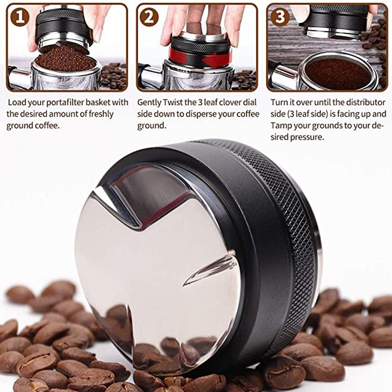 51 mm 53 mm 58 mm 304 rozsdamentes acél 3 ferde lejtős és lapos talpú, kétfejű kávépor tamper espresso porszűrő szűrő
