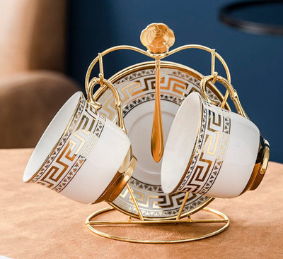 Nou creativ, simplu, stil european, set de ceai pentru ceai de birou din ceramica aurie, cadou pentru cuplu de ziua de nastere, vase cu lingura cu suport 2022