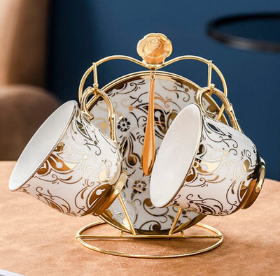 Nou creativ, simplu, stil european, set de ceai pentru ceai de birou din ceramica aurie, cadou pentru cuplu de ziua de nastere, vase cu lingura cu suport 2022