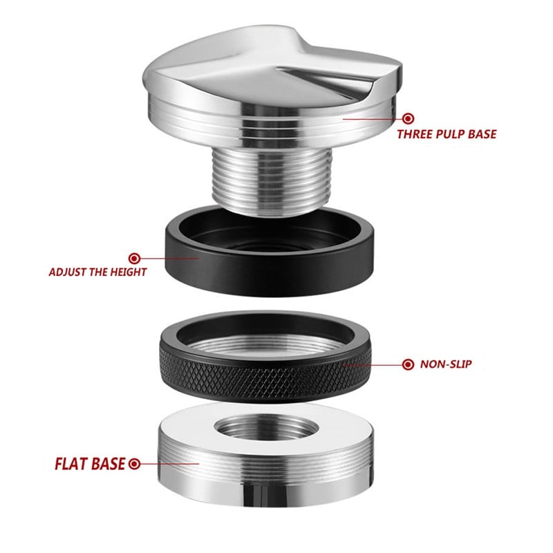 51/53/58 mm dvigubas kavos tamperis nerūdijančio plieno espreso kavos plaktukas su trijų kampų nuolydžiu ir plokščiu pagrindu reguliuojamas miltelių plaktukas