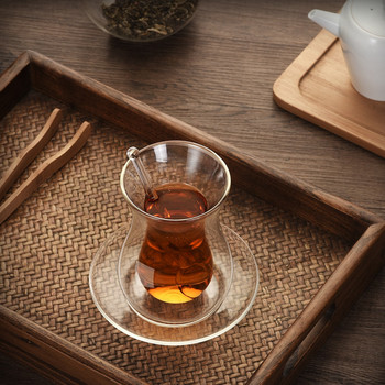 Чаша за черен чай Чинийка Комплекти чаени лъжички Турска Bohea Стъклена термоизолирана чаша с двойна стена Чаша за чай Чаша за турски чай Стъклена чаша