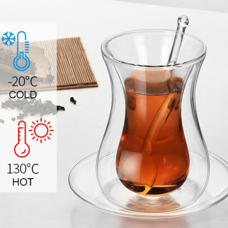 Juodosios arbatos puodelio lėkštės arbatinio šaukštelio rinkiniai Turkijos bohėjos dvigubos sienelės stiklo izoliuotas termo kavos puodelis arbatos puodelis Turkijos arbatos puodelio stiklinis puodelis