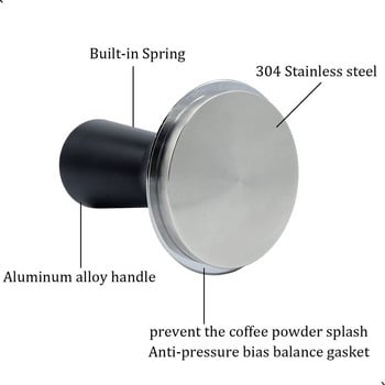 51/53/58 mm Калибриран тампон за еспресо, калибриран тампон за кафе с пружинна алуминиева дръжка Плоска основа от неръждаема стомана
