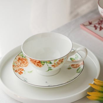 Bone China Coffee Cup Κεραμικό λουλούδι Ευρωπαϊκό απογευματινό φλιτζάνι τσαγιού και πιατάκι Phnom Penh Tazas De Cafe White Utensil Cup EF50BD