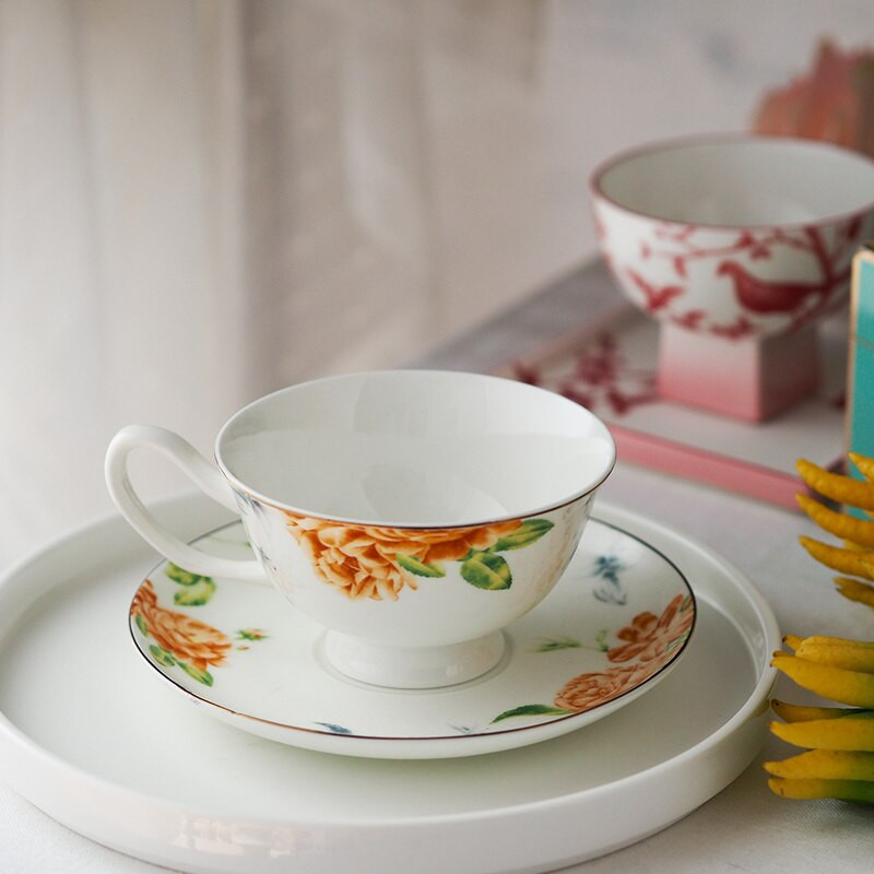 Bone China kávéscsésze kerámia virág európai délutáni tea csésze és csészealj Phnom Penh Tazas De Cafe fehér edénycsésze EF50BD