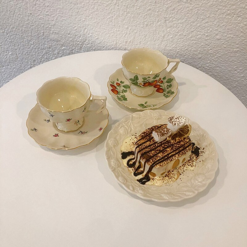 Retro epres kávéscsésze és csészealj Környezetbarát teáskészlet teáskanna kerámia Vintage újrafelhasználható Tazas De Cafe edénycsésze EB5BD