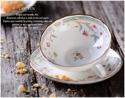 Elegantna šalica i tanjurić, lagana luksuzna šalica za crni čaj, kava, cvjetni koštani porculan Yerba Mate Kahve Fincan Takimlari, set za čaj EF50BD