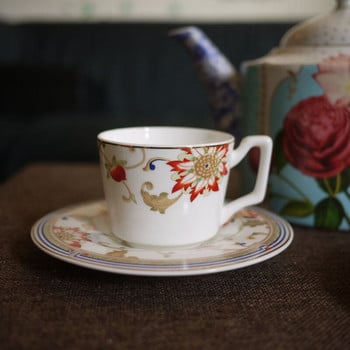 Bone China Coffee Cup Ceramic Flowers Ευρωπαϊκό Σετ φλιτζάνι τσαγιού Ελαφρύ πολυτελές vintage σκεύος Tazas De Cafe Kitchen Dining Bar EB5BD