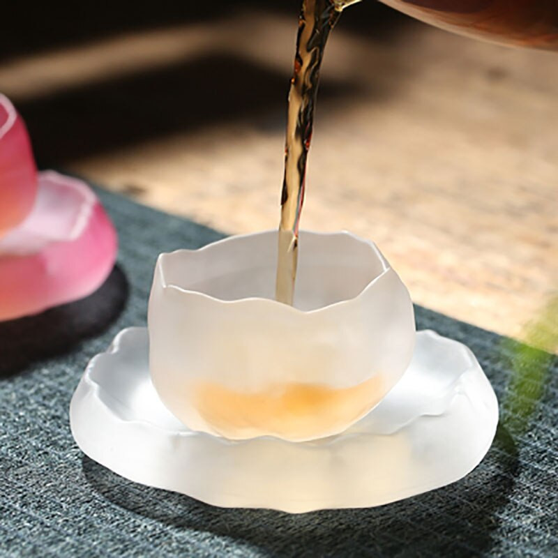 Kreatív üveg tea csésze és csészealj teáscsésze tál kínai stílusú Kung fu kis üvegcsésze kávés bögre Otthoni ivóeszközök Tea szolgáltatás