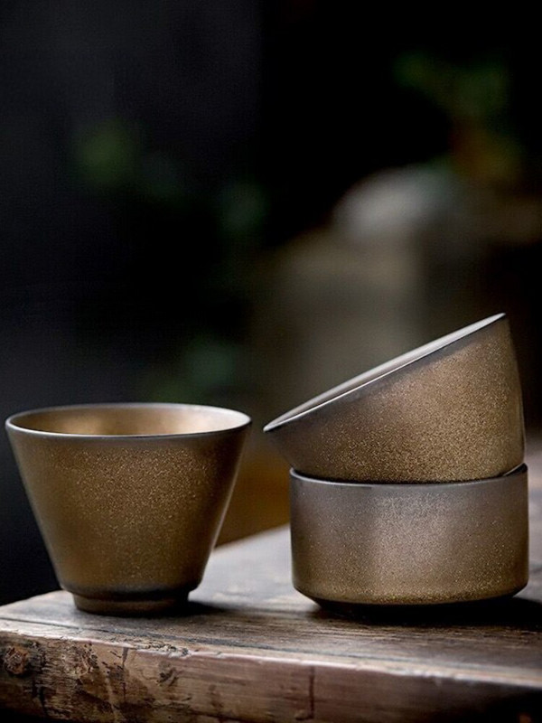 PINNY Retro keramikos aukso glazūros arbatos puodelis Pigmentuotas Kung Fu arbatos puodeliai Japoniško stiliaus vintažinis arbatos dubuo