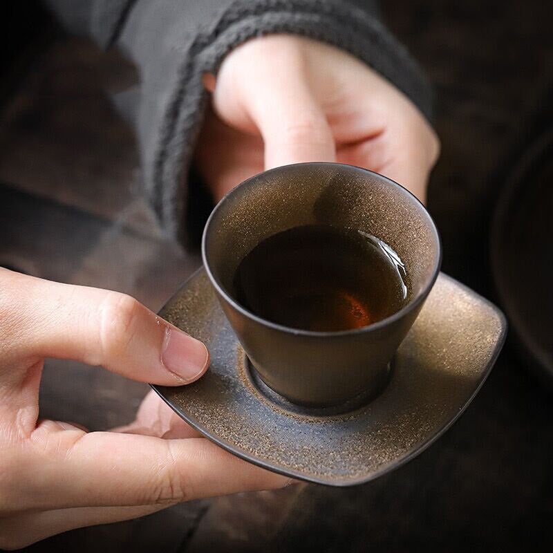 PINNY Retro keramikos aukso glazūros arbatos puodelis Pigmentuotas Kung Fu arbatos puodeliai Japoniško stiliaus vintažinis arbatos dubuo
