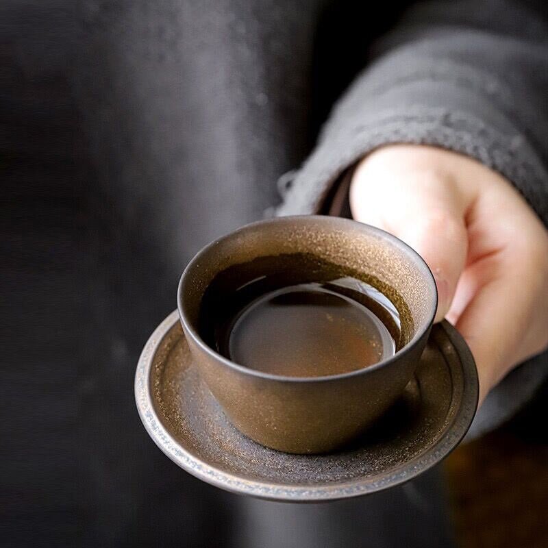 PINNY Retro keramikos aukso glazūros arbatos puodelis Pigmentuotas Kung Fu arbatos puodeliai Japoniško stiliaus vintažinis arbatos dubuo
