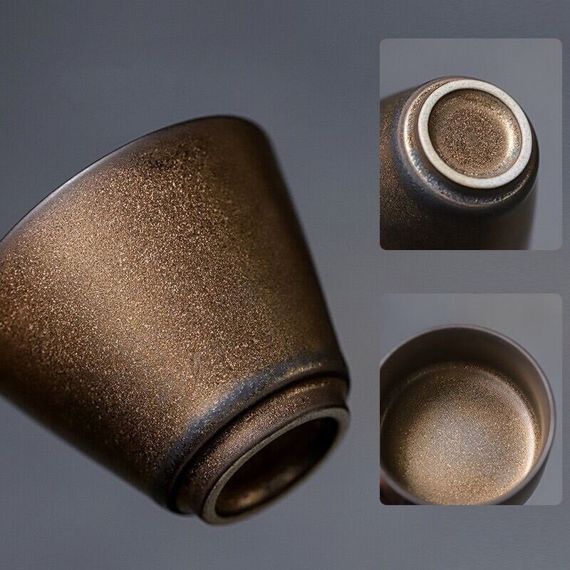 PINNY Retro keramikos aukso glazūros arbatos puodelis Pigmentuotas Kung Fu arbatos puodeliai Japoniško stiliaus vintažinis arbatos dubuo