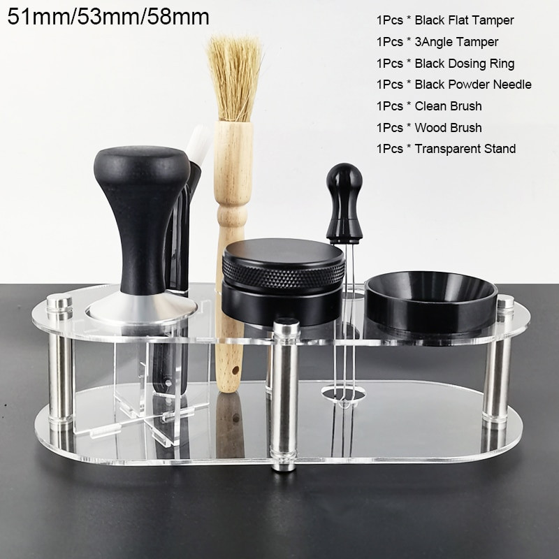 1-7 bucăți 51mm 53mm 58mm suport de tamper de cafea pentru ciocan de pulbere reglabil cu 3 unghiuri de dozare bol coș cu perie ac