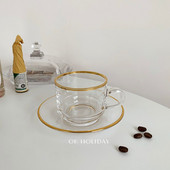 Nordic Creative Luxus csésze üveg átlátszó arany perem csészealj készlet csésze Tazas Cafe Italkészlet Reggeli Tej Tea Csésze Iroda