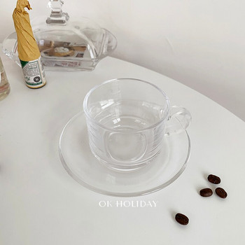 Nordic Creative Luxury Cup Γυάλινο διαφανές χρυσό χείλος με σετ πιατάκι Κύπελλο Tazas Cafe Drinkware Πρωινό Γάλα Φλιτζάνια Τσάι Γραφείο