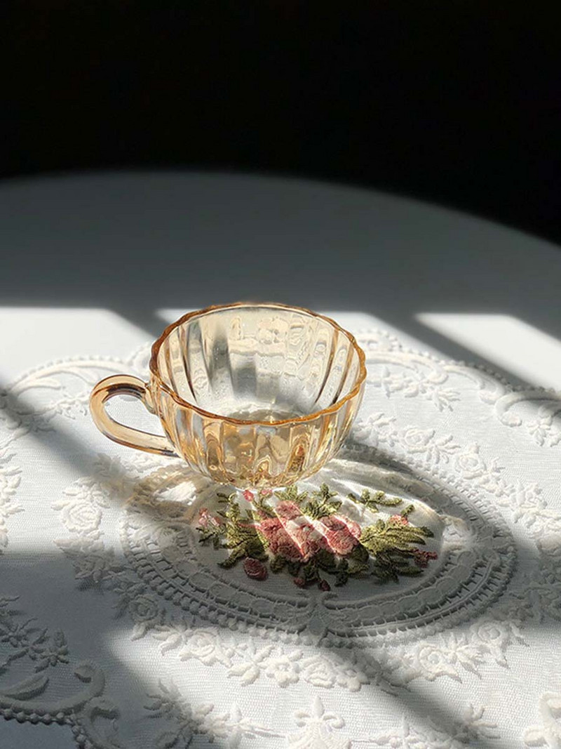 Set de sticlă transparentă, ceașcă de cafea, farfurii, farfurii pentru desert, drăguț, ceașcă de ceai cu bule, cu flori, set de ceai de după-amiază plegable AA50BD