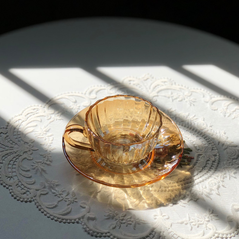 Set de sticlă transparentă, ceașcă de cafea, farfurii, farfurii pentru desert, drăguț, ceașcă de ceai cu bule, cu flori, set de ceai de după-amiază plegable AA50BD