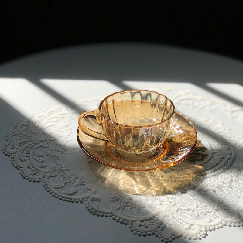 Set de sticlă transparentă, ceașcă de cafea, farfurii, farfurii pentru desert, drăguț, ceașcă de ceai cu bule, cu flori, set de ceai de după-amiază plegable AA50BD