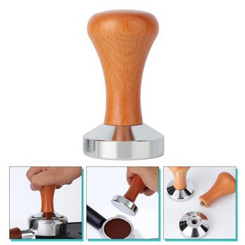 49 мм тампон за кафе с дървена дръжка, тампон за кафе, професионален инструмент за приготвяне на кафе, плосък тампон за еспресо на зърна