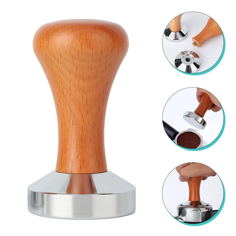 49mm Tamper cafea Mâner din lemn Tamper cafea Instrument profesional pentru prepararea cafelei Tamper plat pentru boabe de espresso