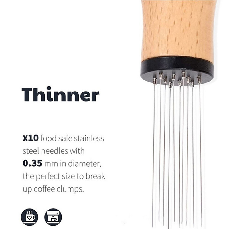Alat za distribuciju espressa Darovi Drvena drška 10 igala za izravnavanje 0,3 mm Stalak za miješanje kave od nehrđajućeg čelika Nabijač za kavu u prahu