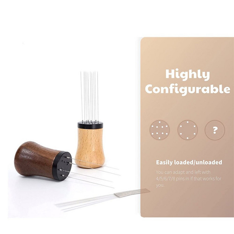 Alat za distribuciju espressa Darovi Drvena drška 10 igala za izravnavanje 0,3 mm Stalak za miješanje kave od nehrđajućeg čelika Nabijač za kavu u prahu