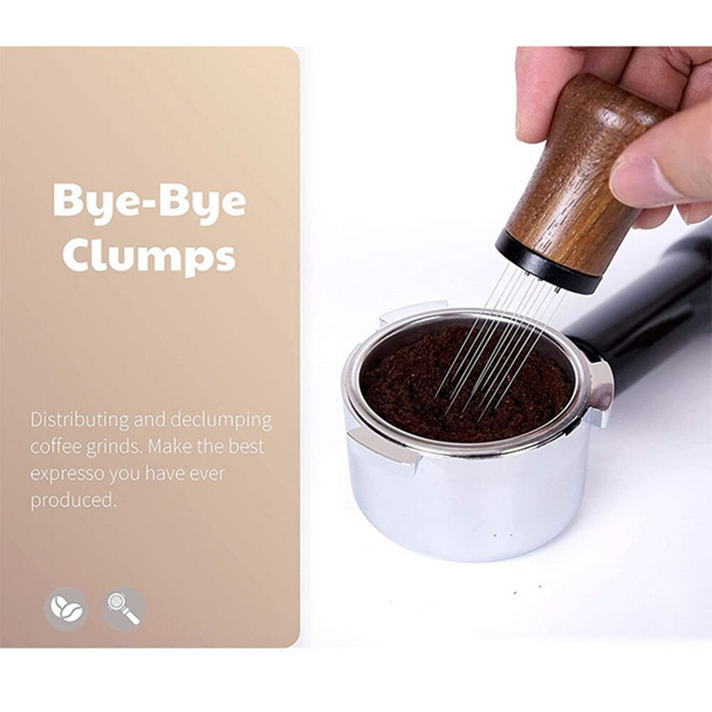 Alat za distribuciju espressa Darovi Drvena drška 10 igala za izravnavanje 0,3 mm Stalak za miješanje kave od nehrđajućeg čelika Nabijač za kavu u prahu