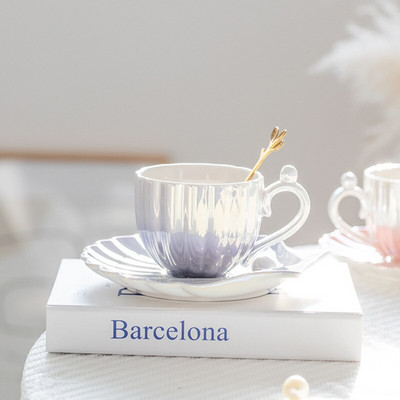 Cana de cafea din coajă de perle În stil european, set de căni de cafea din ceramică creativă cu farfurie, mic dejun, lapte, ceai de după-amiază, ceai cu suc