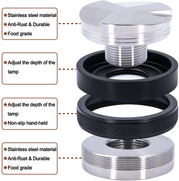 51/53/58 mm Разпределител за кафе с регулируема дълбочина Еспресо Тампер от неръждаема стомана Двойна глава Изравнител за кафе Fit Breville Portafilter