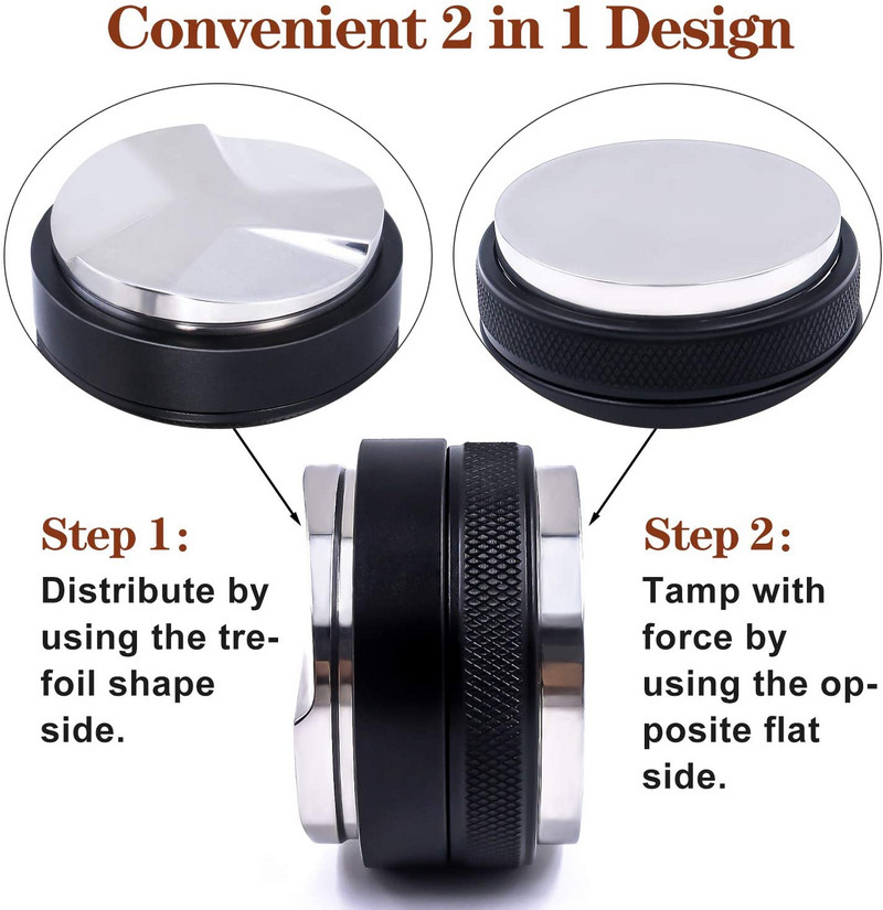 51/53/58 mm kavos skirstytuvas Reguliuojamo gylio espreso tamper nerūdijančio plieno dvigubos galvutės kavos lygintuvas, tinkantis Breville portafiltrui